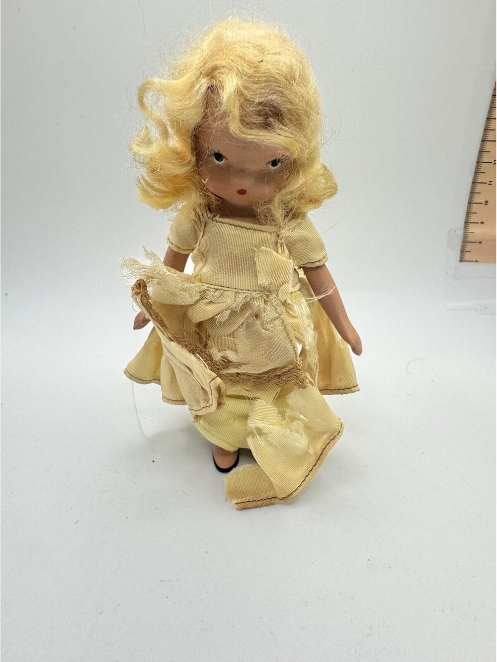 Vintage 1940s 5.5" Bisque  Blonde Yellow Dress Nancy Ann Storybook Doll